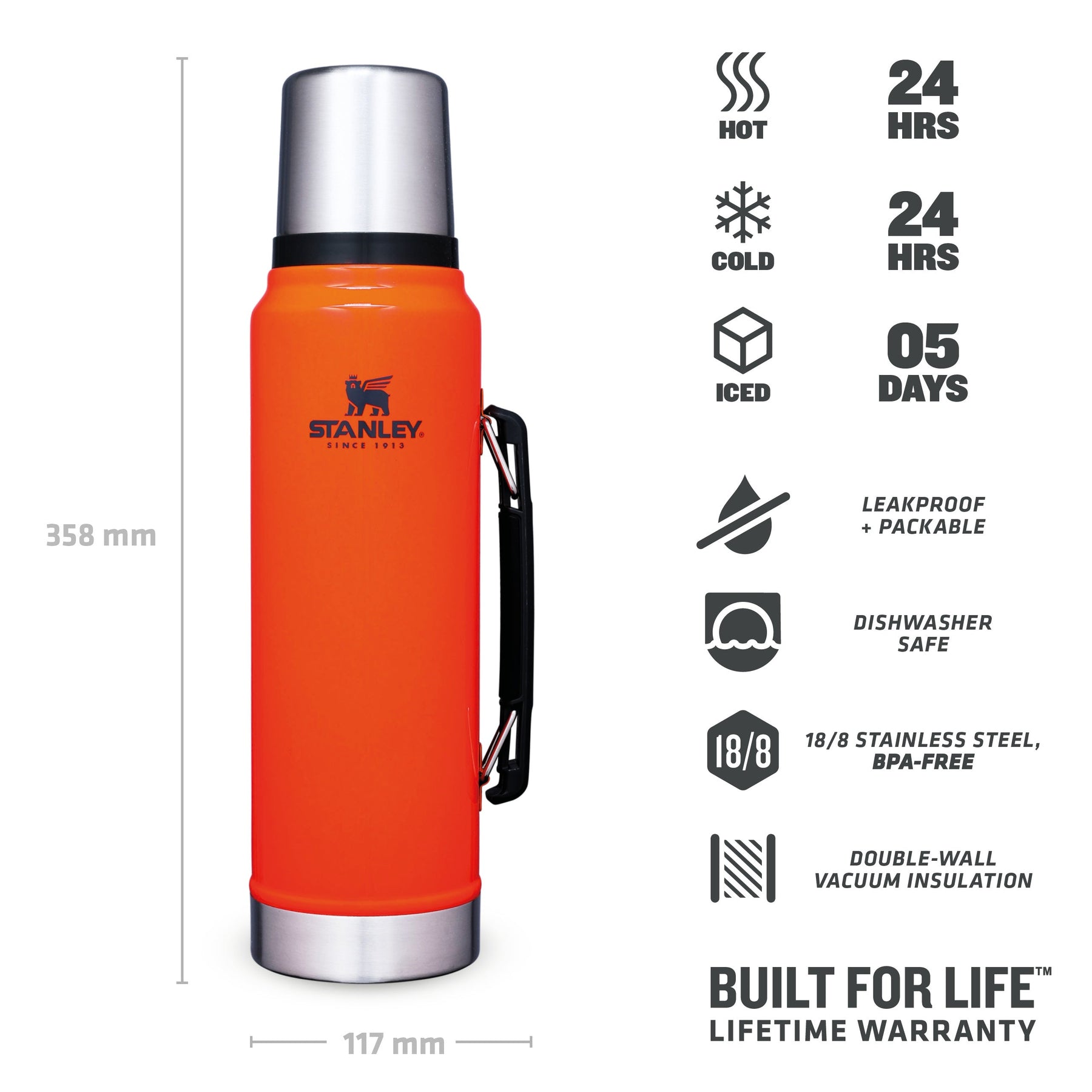 Stanley Classic Vacuum Insulated Wide Mouth Bottle - BPA-Free 18/8  Stainless